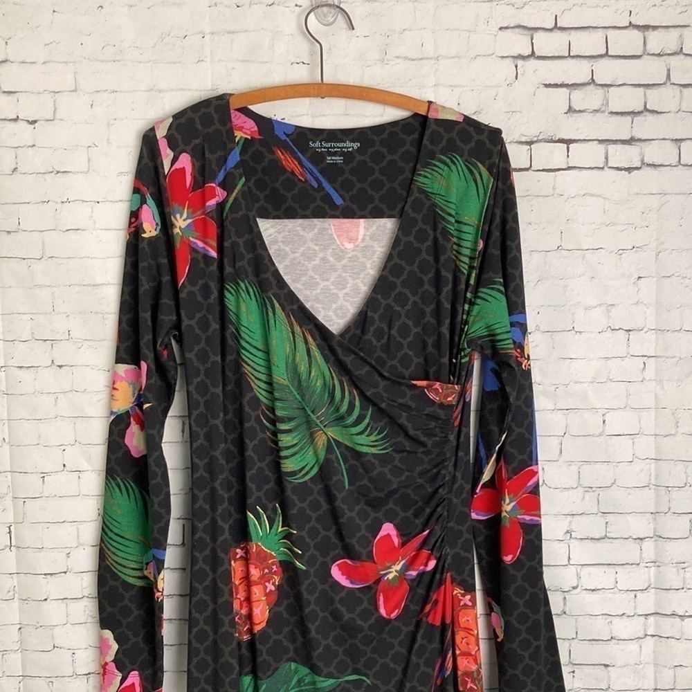 Soft Surroundings Wear Anywhere Tropical Floral Faux Wrap Maxi Dress Vacation - Picture 3 of 16